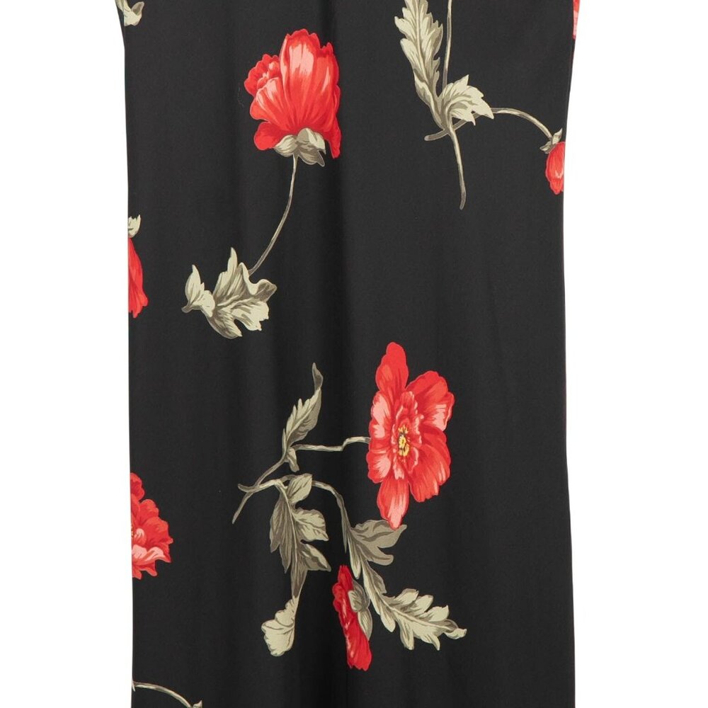 Jessica Howard Floral Maxi Dress 12 VTG 90s Black Red Short Sleeves Ruffle Hem - Picture 3 of 6